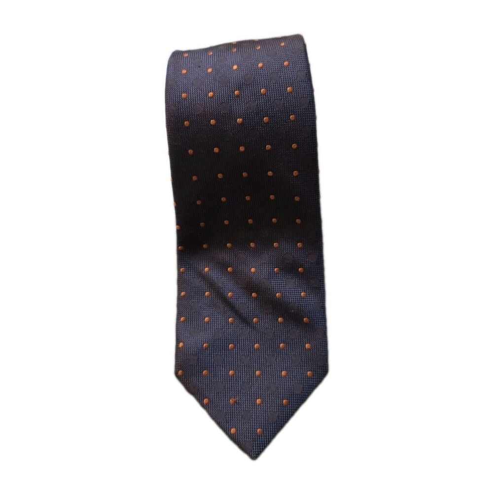 VTG Peter Millar 100% Silk Blue Orange Polka Dot Tie 3.5" x 60" Made in USA GUC